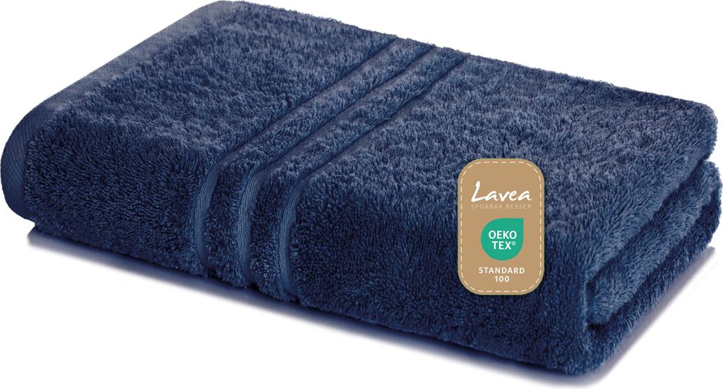 Lavea Saunatuch 80x200 cm – Hochwertiges, Saugstarkes Saunatuch aus 100% Baumwolle, Frottierserie Elena – Waschbar und Strapazierfähig - Navy