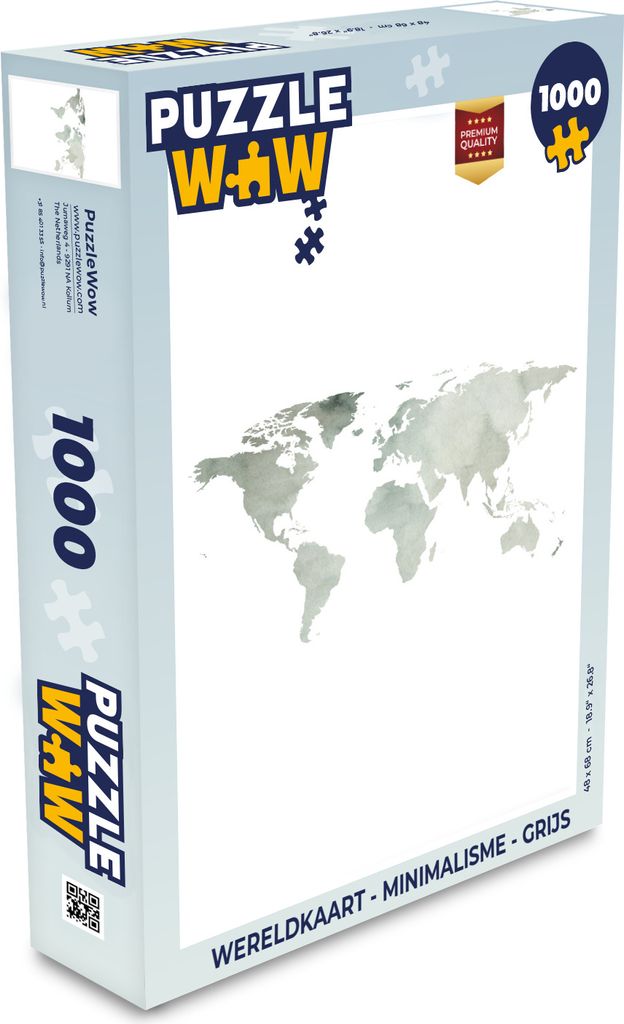 MuchoWow Puzzle 1000 Teile Weltkarte - Minimalismus - Grau - Spielzeug - Alt und Jung - Spiele - Puzzeln