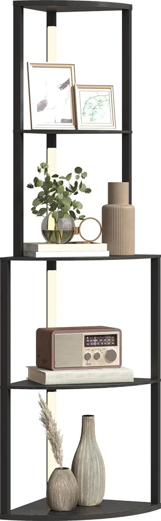 Lampadaire étagère d'angle à 4 niveaux noir 55,5 x 39,5 x 163 cm