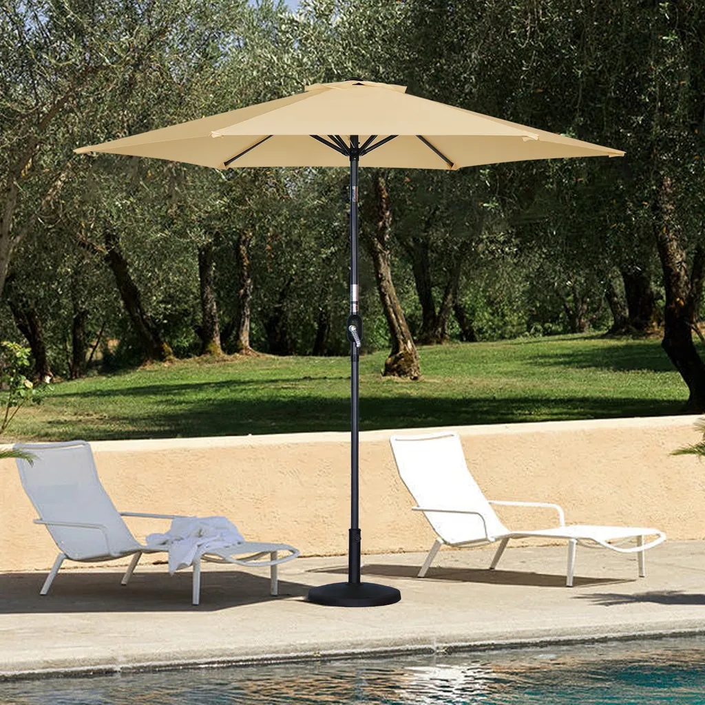 Parasol Orientable 270cm en Acier Inox et Toile Polyester Beige Durable