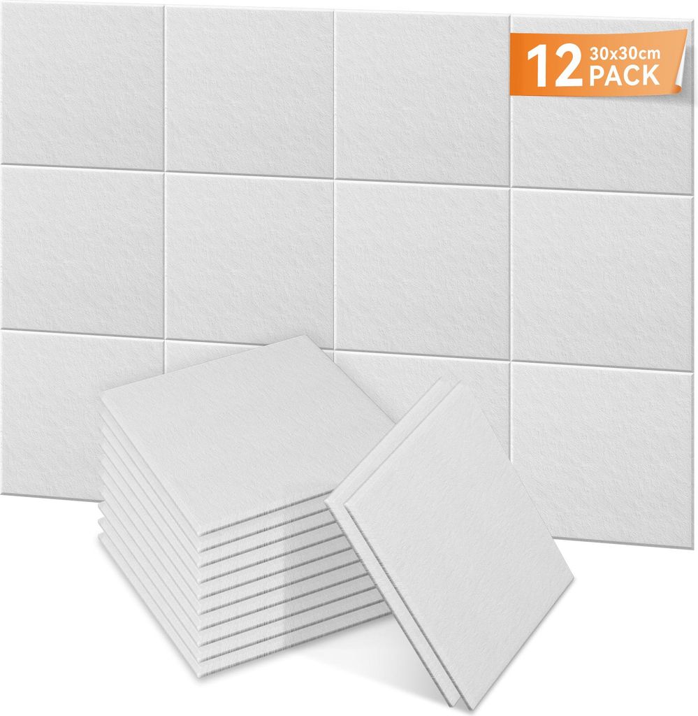 LARS360 Weiß Akustikpaneele 12er Set 30x30cm Flache Quadrate, Schallschutz Wandpaneele, Schalldämmung, Schallabsorber für Studio Home Gaming