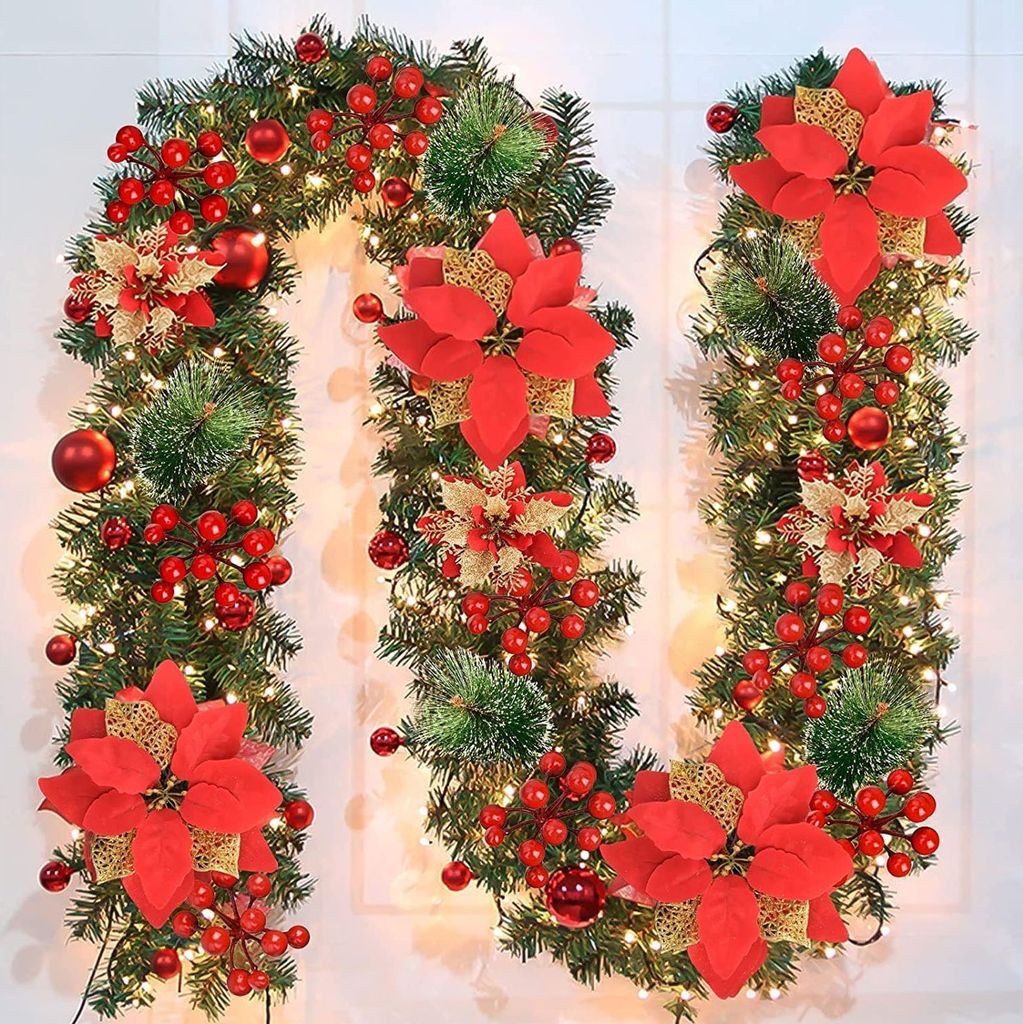 Weihnachtsgirlande, Weihnachtsgirlande mit Lichtern, Weihnachtsgirlande für den Außenbereich, 9 Fuß beleuchtete Weihnachtsgirlande für Innendek...