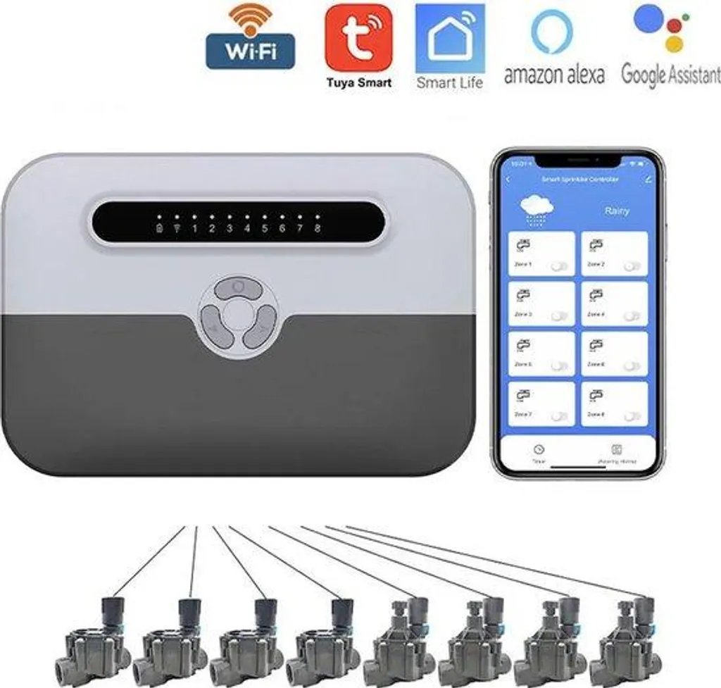 Minuterie d'arrosage Wi-Fi grise et distributeur d'eau intelligent
