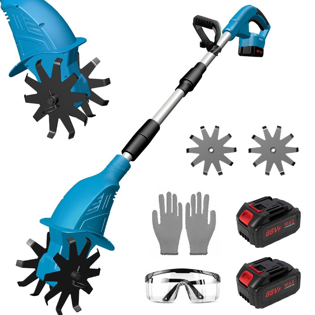 Gartenfräsen,Akku-Bodenfräse,360 U/min elektrischer Gartenfräsen,schnurloser Kultivierer,mit 2 Batterie,Handheldin Gartenbetten,Zwei weitere Kli...