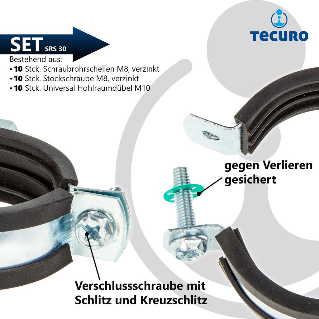 Tecuro Schraubrohrschellen Set – 10 Stück, M8, Spannbereich 32–35 Mm, Inkl. Schrauben Und Dübeln, Verzinkt