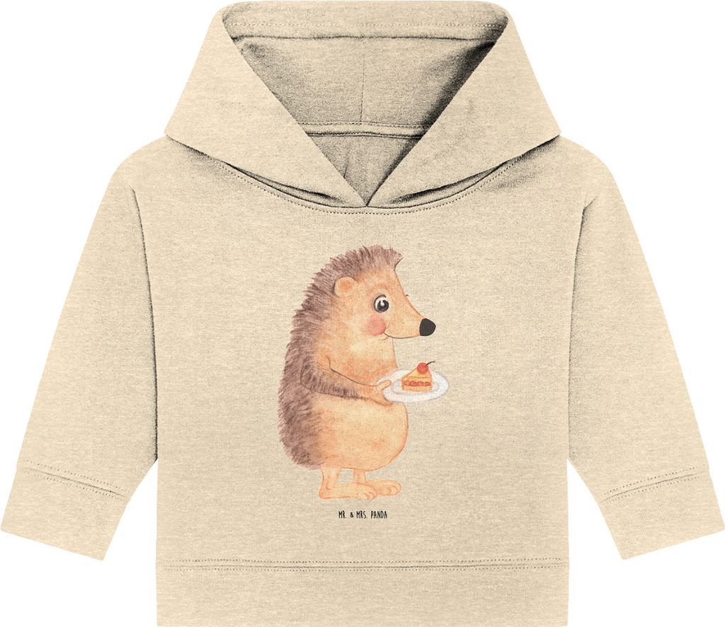 Mr. & Mrs. Panda Organic Baby Hoodie Igel Kuchenstück 12. - 18. Monat - Natural Raw - Geschenk, Essen Spruch, Torte, Geburtstagskuchen, Lustige Sp...