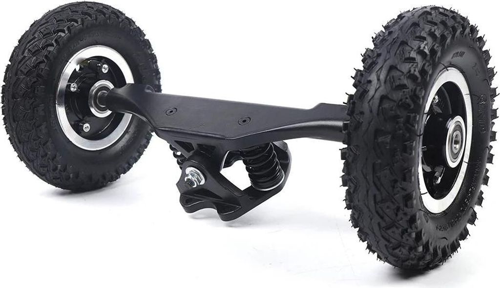 Offroad Elektro-Skateboard - Truck & Räder Set - 28 cm Reifen - 42 cm Vorderachshalterung - 2×20 cm Alufelgen - Schwarz