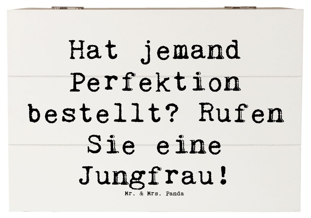 Mr. & Mrs. Panda Holzkiste Spruch Jungfrau Perfektion 22 x 15 cm - Weiß - Geschenk, analytisch, Kiste mit Deckel, Box, Tierkreiszeichen, Geschenke...