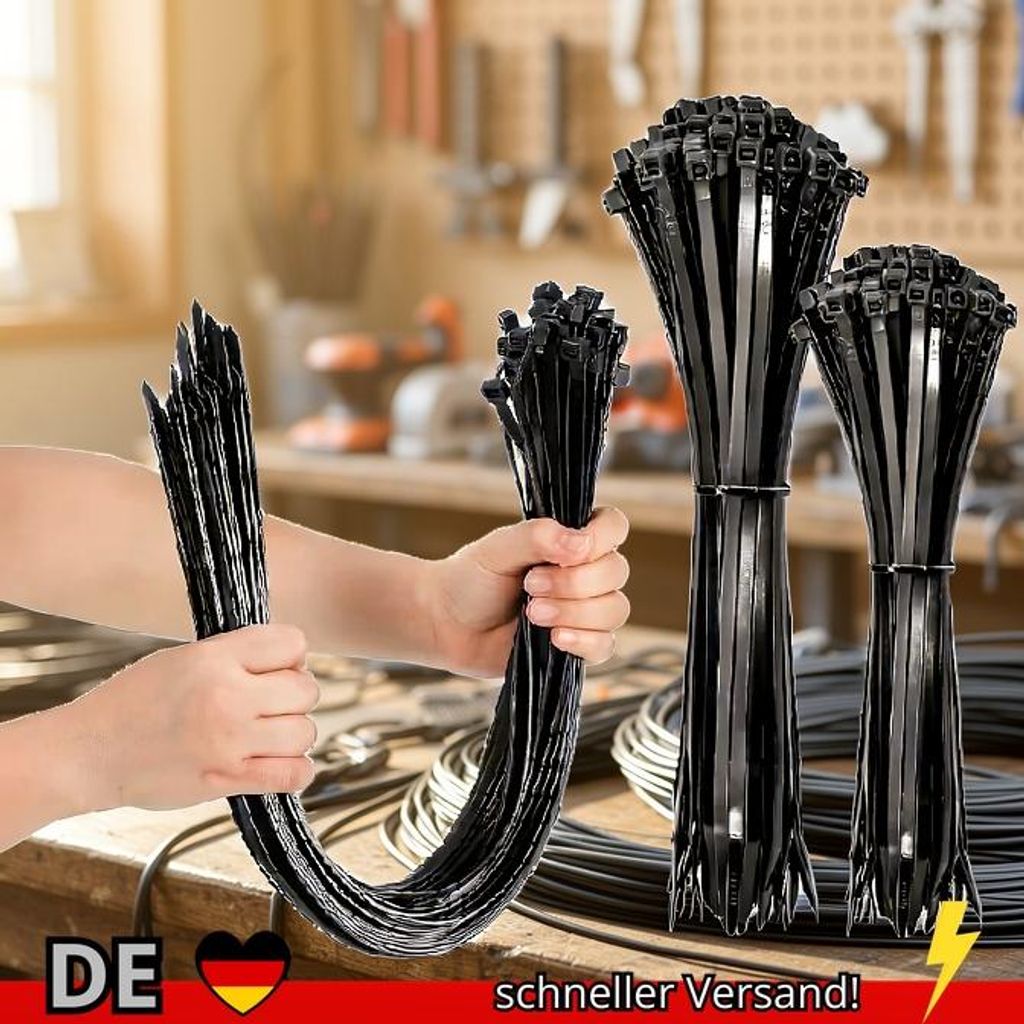 100 Stück Schwarze Kabelbinder mit Hoher Zugfestigkeit UV-ändig