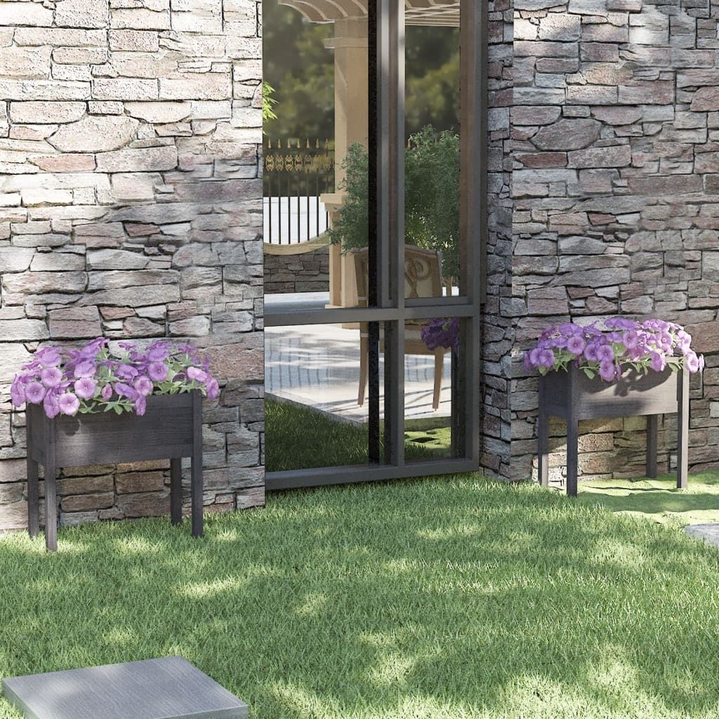 vidaXL Pflanzkübel 2 Stk. Grau 70x31x70 cm Massivholz Produktbild 