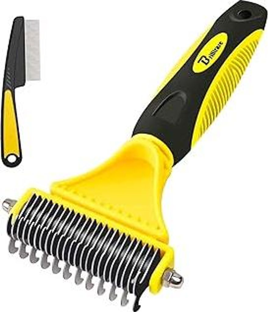 2 Stück Haustierpflege-Rechen, 2-seitige Entfilzende Unterwollebürste, Edelstahlkamm Hundebürste Katzenbürste, Unterwollkamm Entfernt Verfilzun...