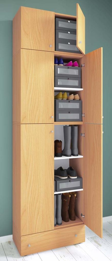 VCM Holz-Schuhschrank | Maße: H. 240 x B. 70 x T. 39 cm| Allzweckschrank | 5 Fächer | 4 Drehtüren | Aufsatz mit 2 Türen | extra Schublade– Lona