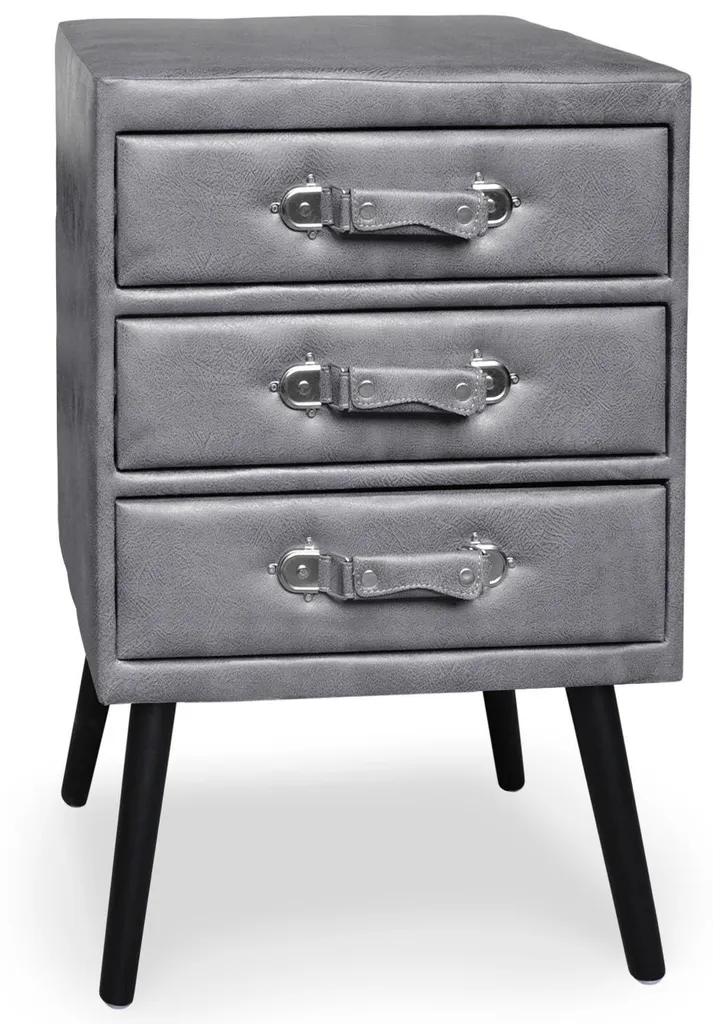 Commode 3 Tiroirs MENZZO Bardo en Simili Gris Anthracite Design Chic