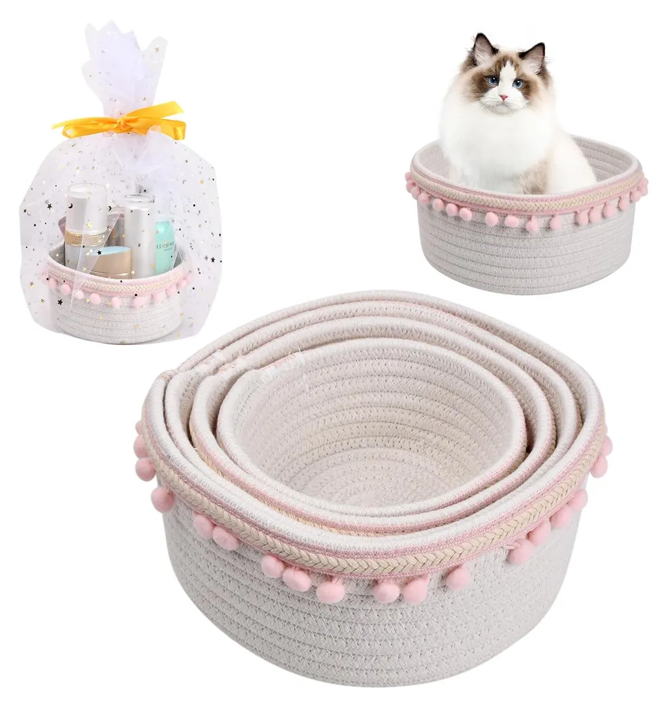 Rangement pour chambre d'enfant : lot de 4 paniers en coton à motif étoiles