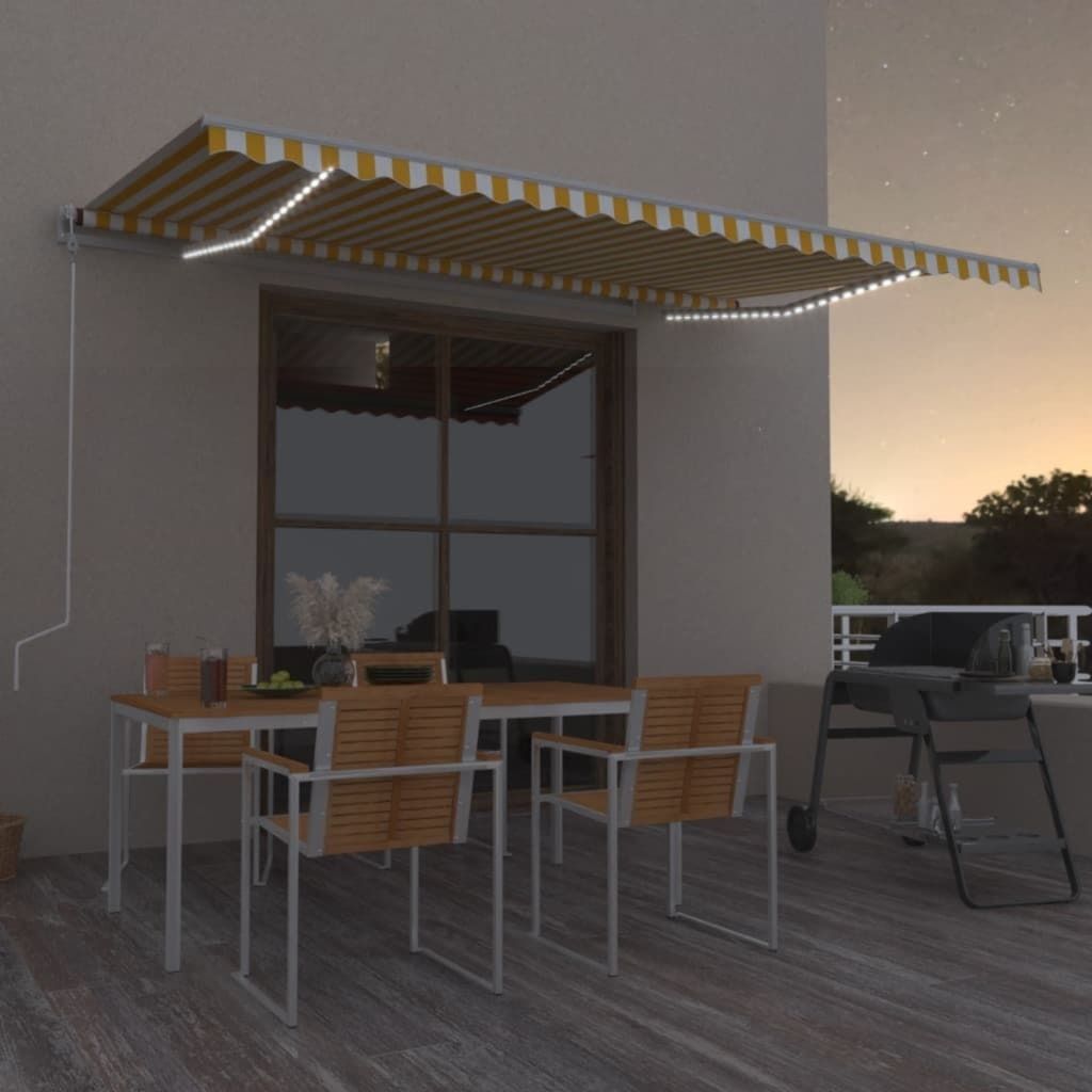 Maison Exclusive - Markise Manuell Einziehbar mit LED 500x300 cm Gelb und Weiß