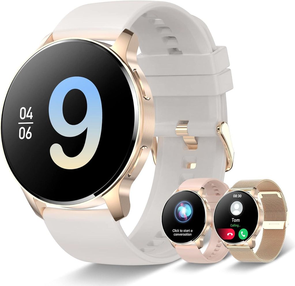 Damen Smartwatch 1.32 Zoll Touchscreen mit Bluetooth Anruf, Fitness Uhr mit Herzfrequenz, SpO2, Schlafmonitor & 20 Sportmodi