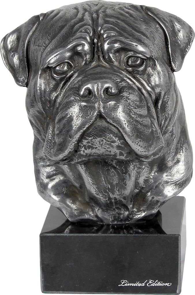 Bullmastiff - Figur auf Marmor, mit Silbermetall überzogen, handgefertigt, Marke Art-Dog
