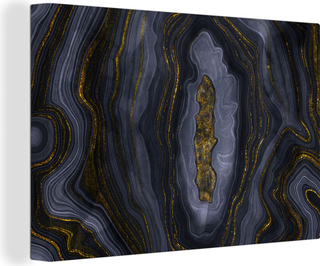 OneMillionCanvasses - Leinwandbilder - 150x100 cm, Geode - Achat - Schwarz & Gold, Wandbilder Kunstdruck Wanddekoration - Foto auf Leinwand - Gem...