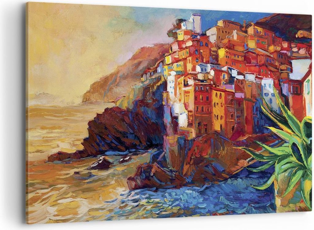 Bild auf Leinwand - Leinwandbild - Einteilig - Manarola Bunt Öl - 120x80cm - Wand Bild - Wanddeko - Wandbilder - Leinwanddruck - Bilder - Wanddeko...