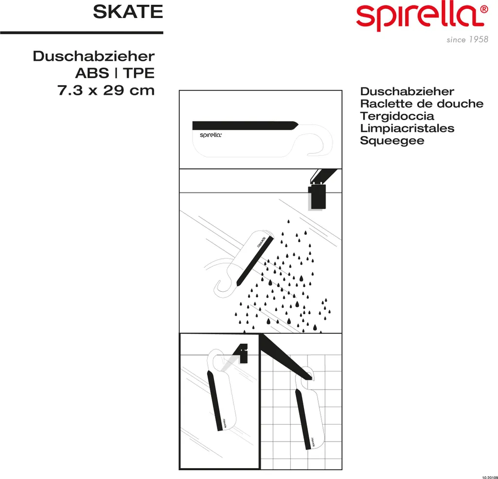 Spirella Skate Spatola per Doccia Grigio: Tergivetro in ABS Anticalcare