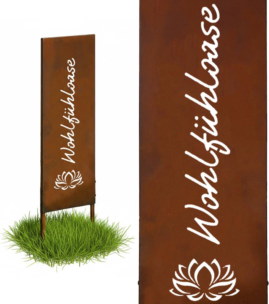 Relaxdays Edelrost Gartendeko, Wohlfühloase, HB: 85x28 cm, Produktbild 