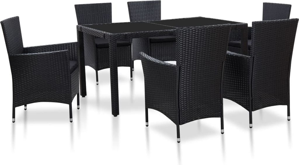 7-tlg. Garten-Essgruppe Poly Rattan Schwarz