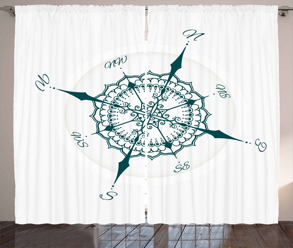 ABAKUHAUS Kompass Rustikaler Gardine, Blumenmuster Zeichnung, Schlafzimmer Kräuselband Vorhang mit Schlaufen und Haken, 280 x 225 cm, Dunkelgrün ...