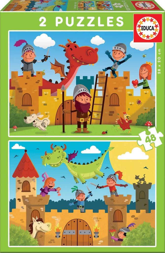 Educa Puzzle Drachen und Ritter 2x48 Teile Karton Kinder