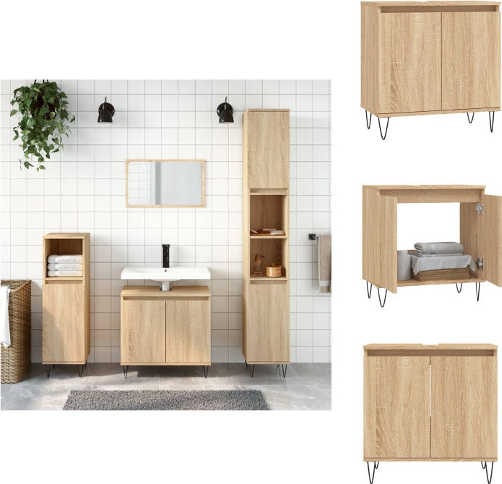 vidaXL Badschrank Sonoma-Eiche 58x33x60 cm Holzwerkstoff - Badezimmerwaschtische