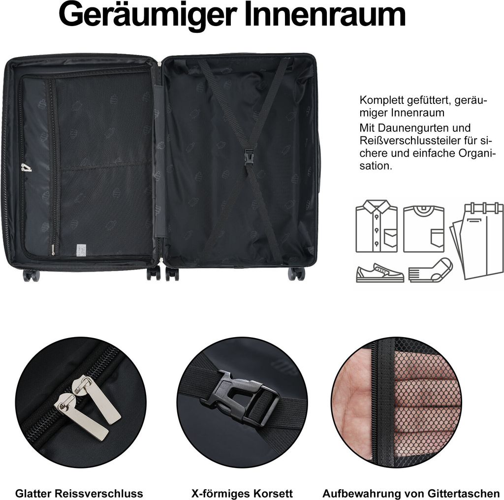 Acshio Hartschalen-Make-up-Koffer 30,5 Cm – ABS, Schwarz, Mit Gummiband Für Reisegepäck