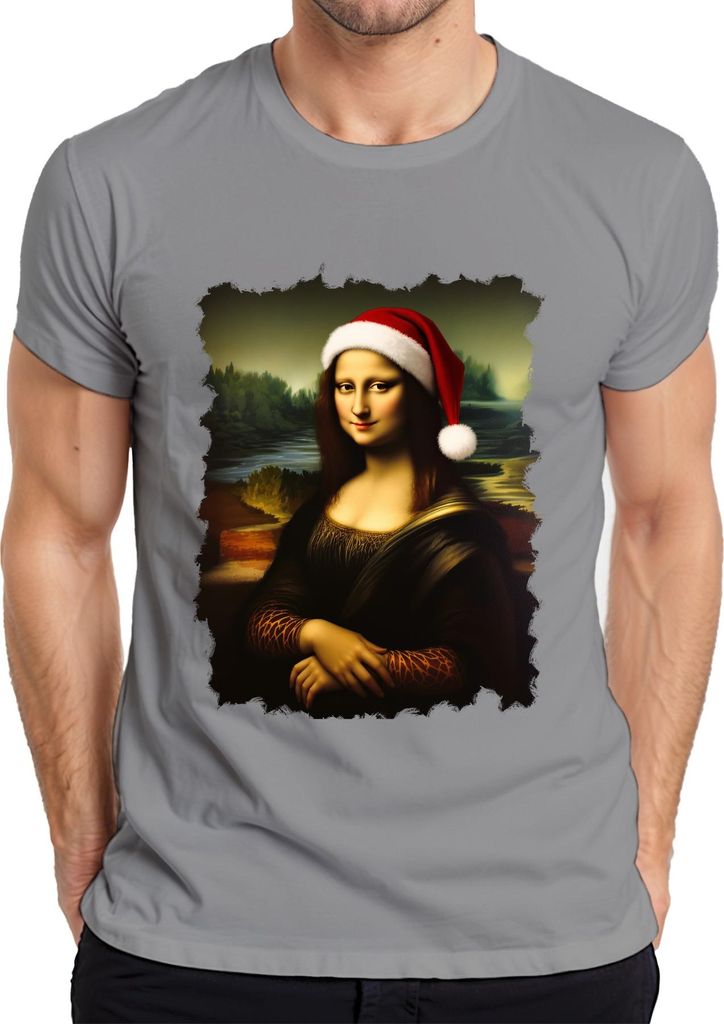 Weihnachtsmütze Renaissance Porträt Parodie Klassisch Geschenk Herren T-Shirt, Grau, 3XL