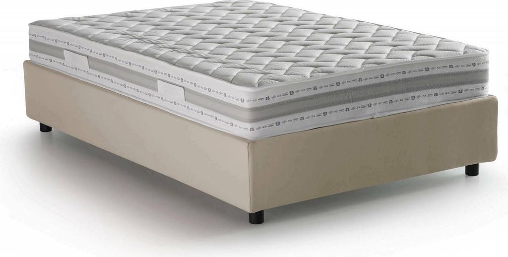 Quadratisches und halbes Bett Gaia, Containerbett mit Stoffbespannung, 100% Italy, Seitliche–ffnung, inklusive Matratze Cm 120x190, Beige