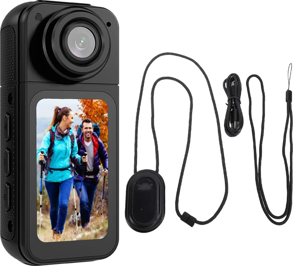 Mini caméra embarquée Wi-Fi rotative 180° haute résolution 2,7K noire