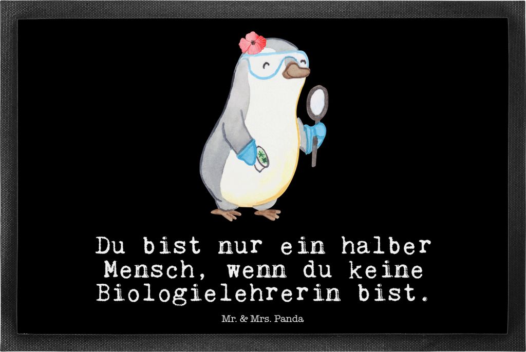 Mr. & Mrs. Panda Fussmatte Biologielehrerin Herz 40 x 60 cm - Schwarz - Geschenk, Schmutzfangmatte, Spruch, Witzig, Grundschule, Lustig, Türmatte,...
