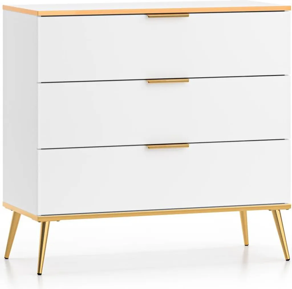 Commode 92cm Blanche et Or Viterbo - Meuble de Rangement Finition Luxe