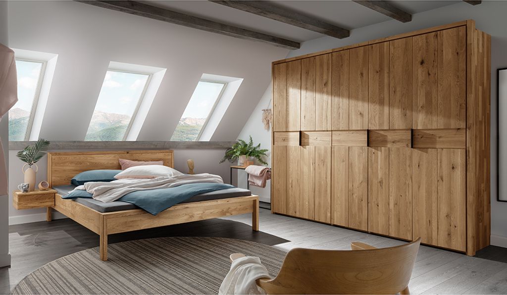 Schlafzimmer Set 2-teilig inkl. Bett 180x200 cm mit Holzkopfteil, Eiche massiv AVELLINO-137
