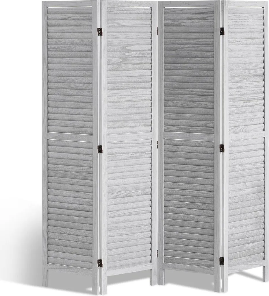 Paravent intérieur en bois 4 volets gris clair, cloison mobile décorative