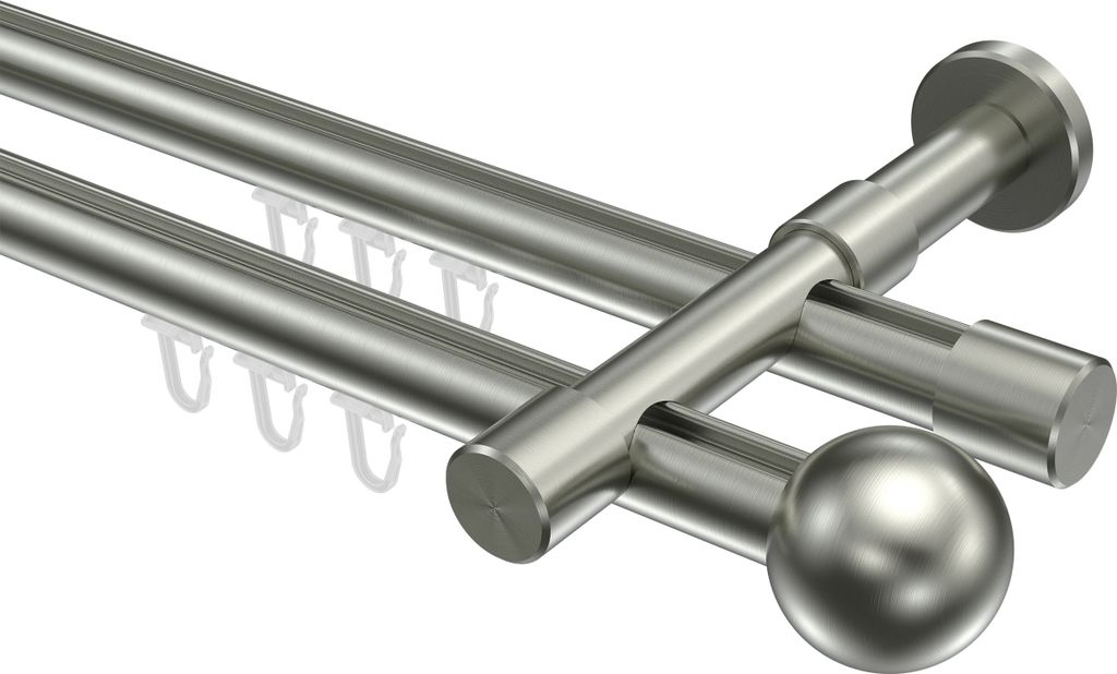 Interdeco Innenlaufstange / Gardinenstange mit Innenlauf Edelstahl-Optik, Typ Prestige Luino (Kugel), 20 mm Ø 2-läufig, 120 cm