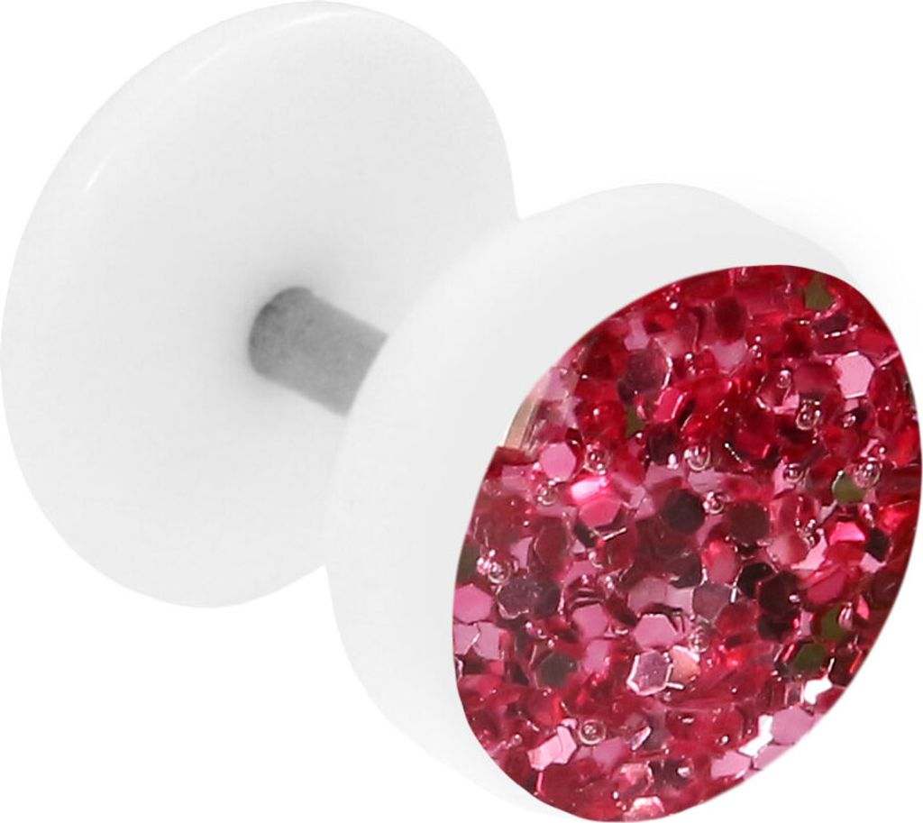 Fake Plug Ohrstecker weiß Glitterline Farbe - Pink