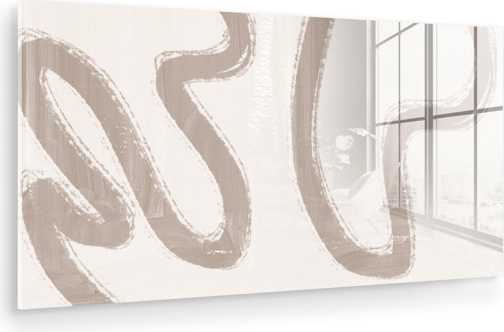 MuchoWow Glasbilder - Bilder auf Wandbild - Foto auf Glas Abstrakt - Moderne Kunst - Beige 120x60 cm Wanddekoration aus Glas - Acrylglasbild - Acry...