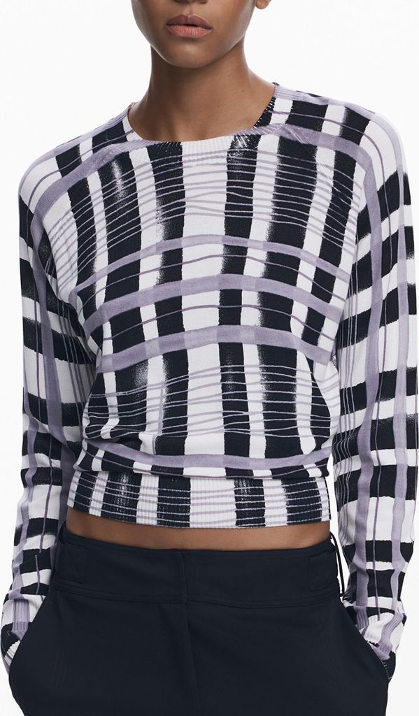 Weißer Damenpullover: Langarmshirt mit Details und Rundhalsausschnitt