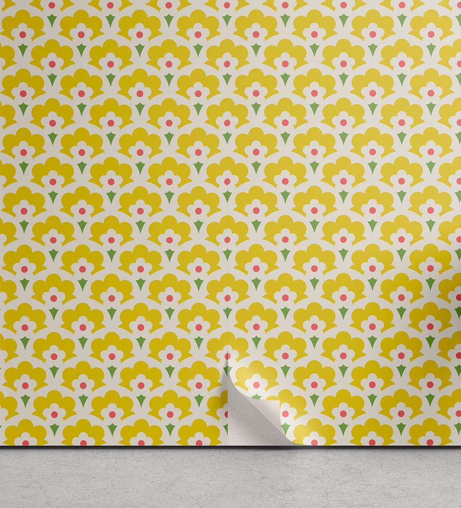 ABAKUHAUS Blumen abziehbare & klebbare Tapete für Zuhause, Retro Frühlings-Blumen-Kunstwerk, selbstklebendes Wohnzimmer Küchenakzent, 33 cm x 18...