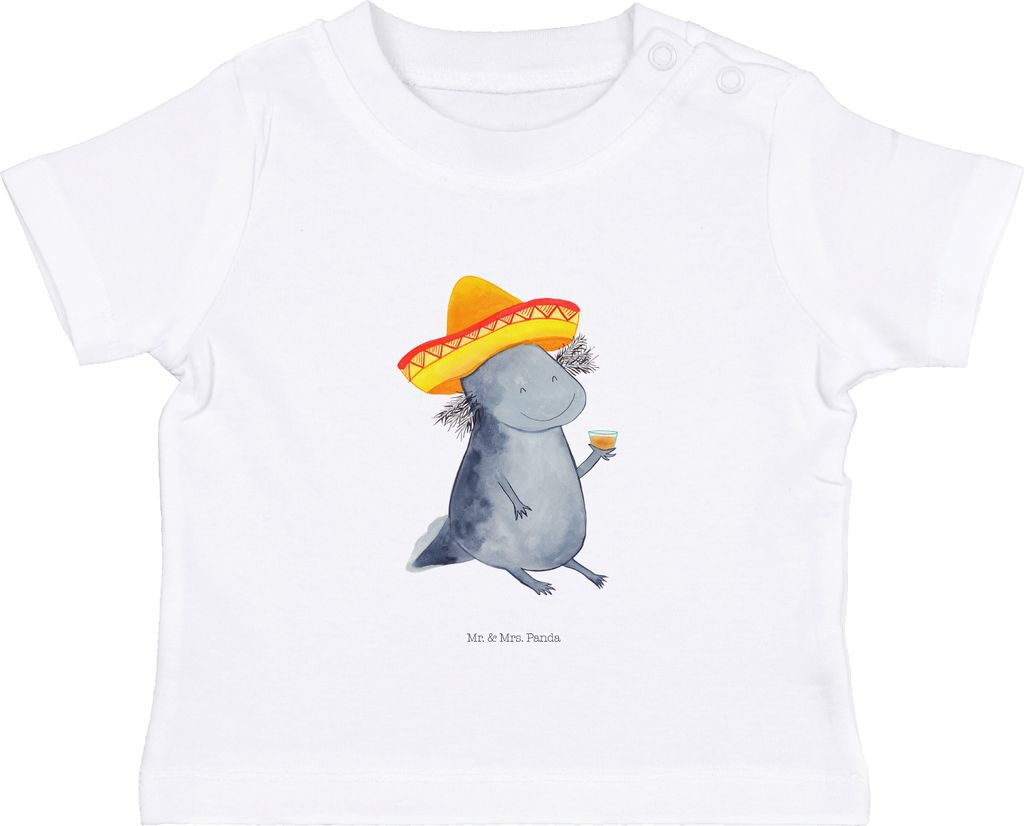 Mr. & Mrs. Panda Organic Baby Shirt Axolotl Tequila 6. - 12. Monat - Weiß - Geschenk, Öko T-Shirt, trinken, , Urlaub, Party, Zitrone, Motivation,...
