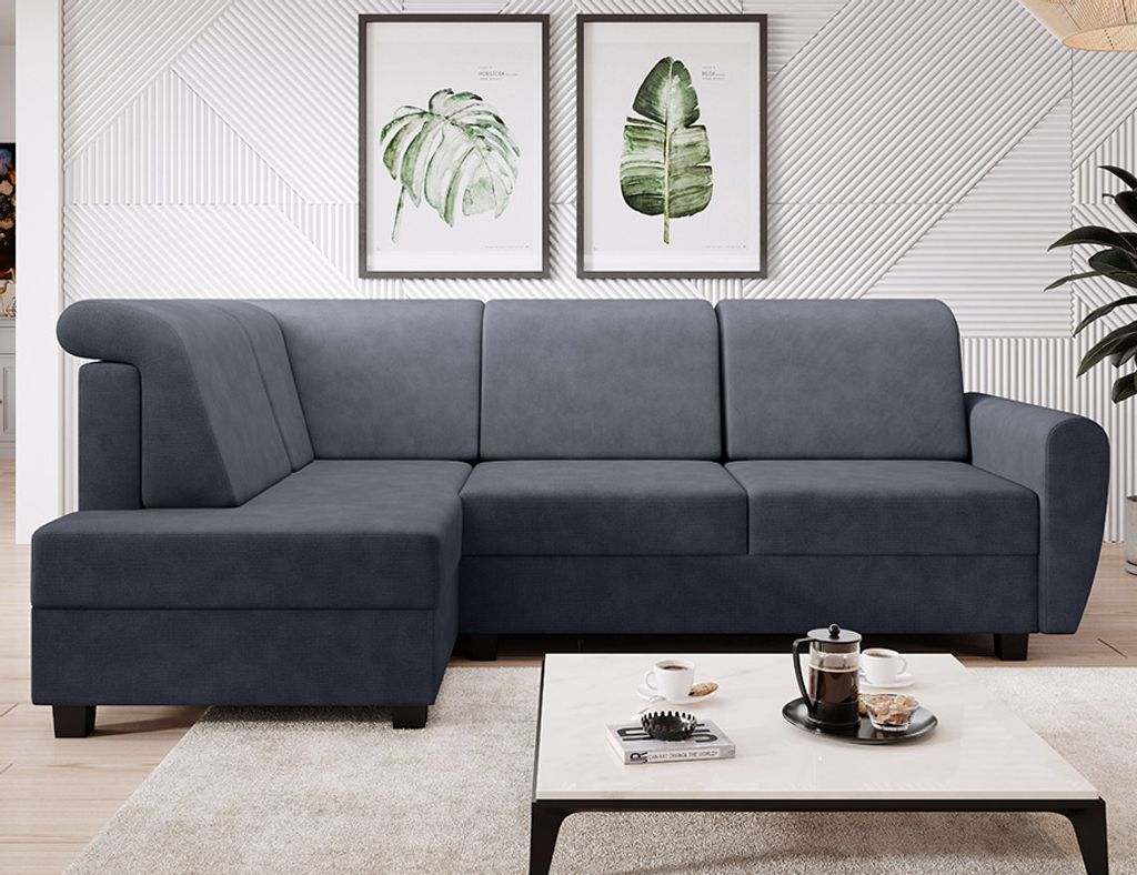 Easy4You Ecksofa MILO L-Form Graphite – 235x90x157 cm - Schlafsofa mit Bettkasten und Schlaffunktion - Eckcouch mit Stauraum – Links – Stoff ...
