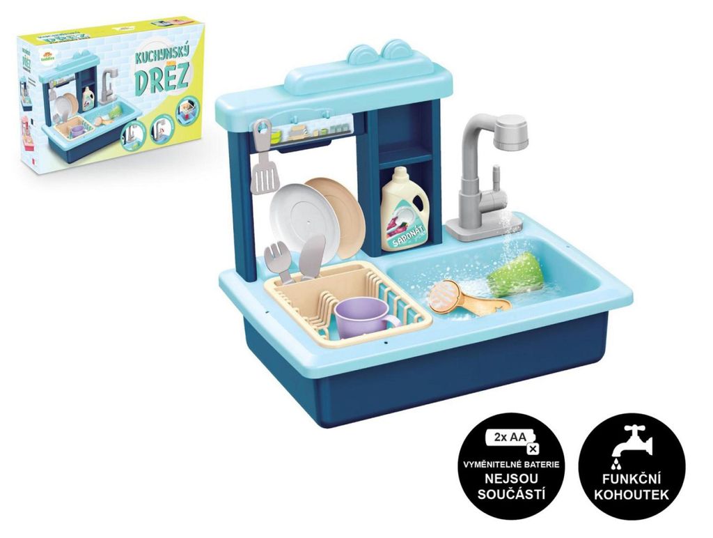 Lavastoviglie blu + rubinetto in plastica con accessori in Immagine del prodotto 
