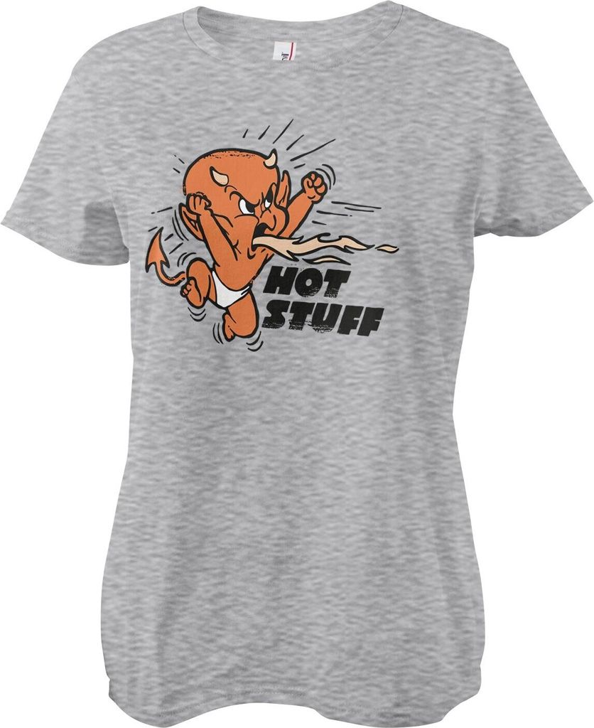 Hot Stuff Retro T-Shirt Girly Tee - Small - HeatherGrey