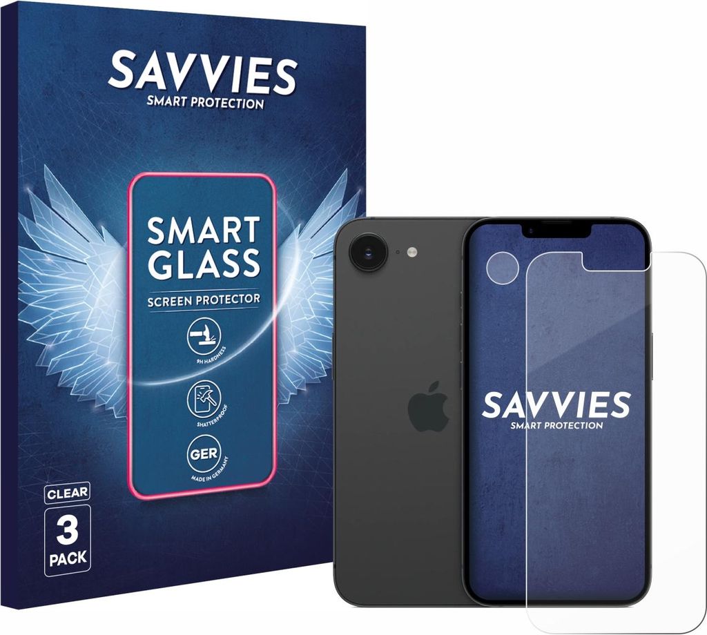 3x Savvies Schutzglas Folie für Apple iPhone 16e / 17e 9H Panzer Schutzfolie Glas Displayschutz klar transparent