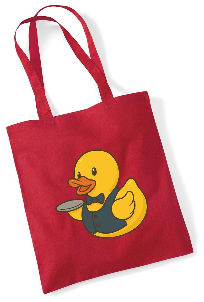 Huuraa Jutebeutel Quietscheente Gastronomie Comic Gummiente 10 Liter Classic Red Baumwolle Tasche Geschenkidee