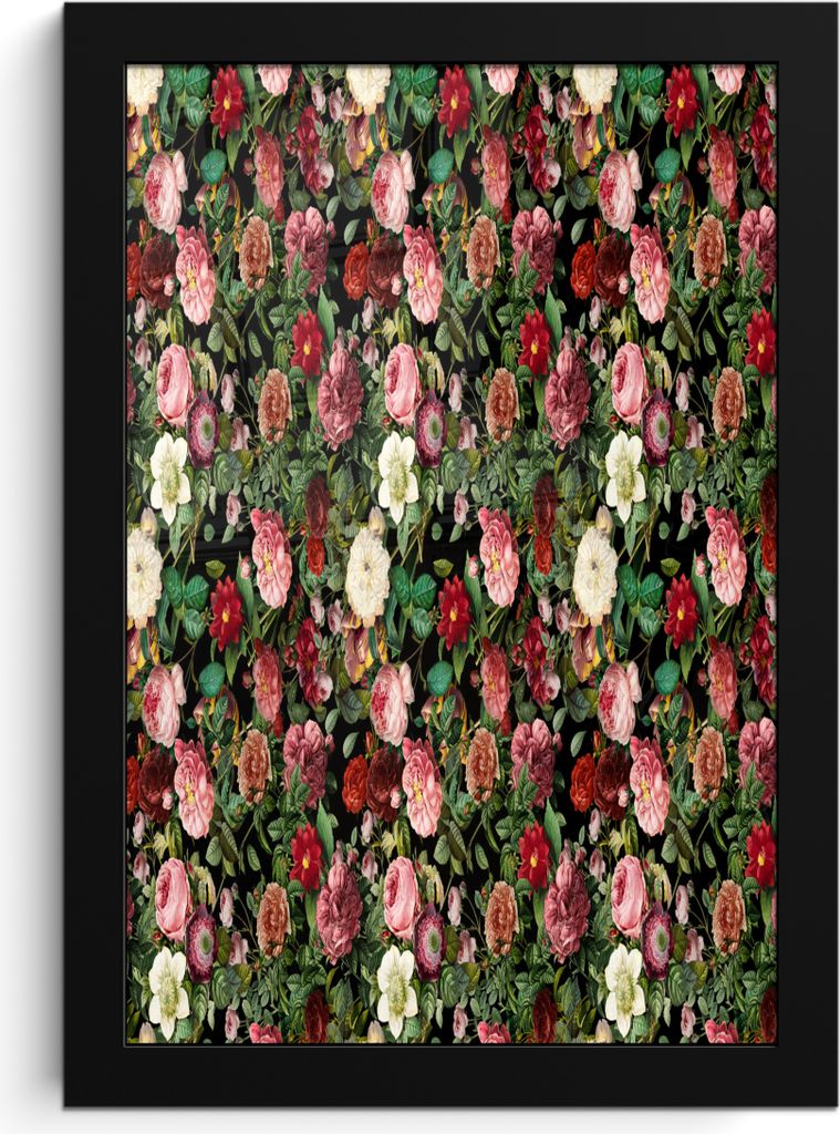 MuchoWow MuchoWow Gerahmtes Poster Blumen - Rosen - Muster 20x30 cm - Poster mit zchwarzem Bilderrahmen - Drucken - Bilder Poster im Rahmen