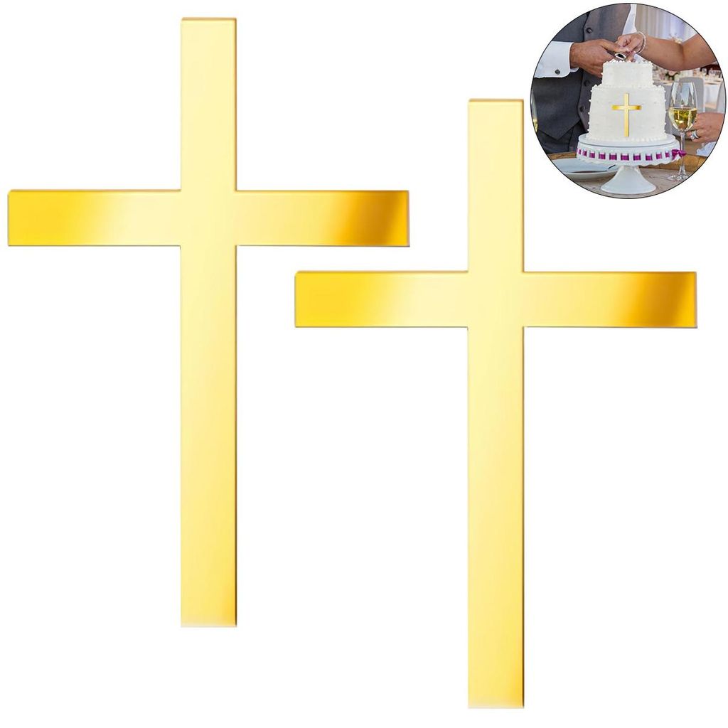 2er Set Kreuz-Kuchen-Dekoration aus Acryl in Gold – Perfekt Produktbild 